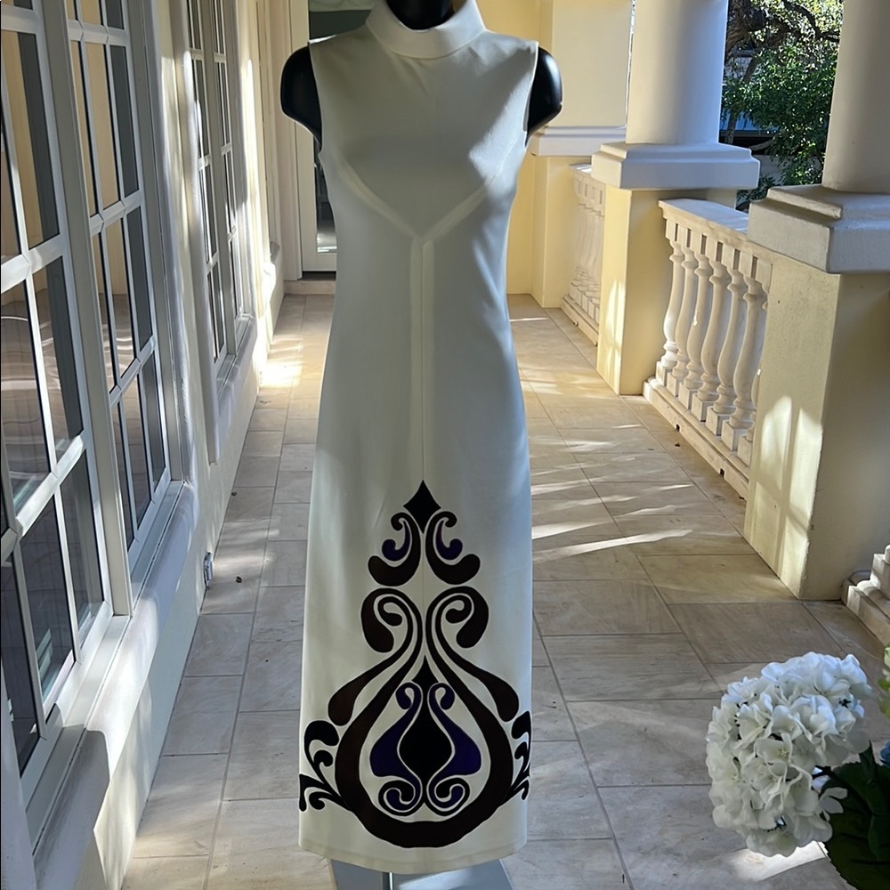 Vintage elegant White, brown, purple Sleeveless Dress